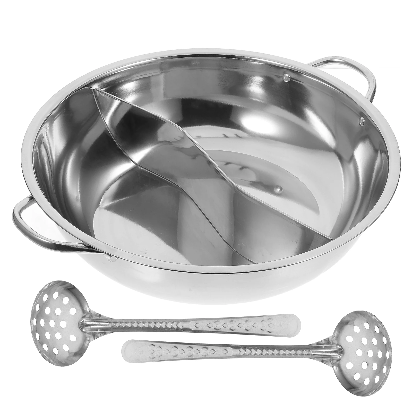 

Generous Sized Stainless Steel Hot Pot With Partition For Hosting Multiple Servings Of Delicious Food