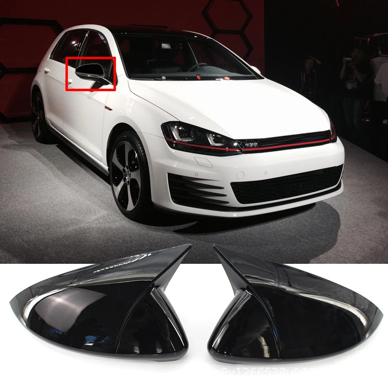 

2pcs Gloss Black Horn Wing Mirror Cover Driver + Passenger Side Caring Personal Cars Accessories for VW Golf 7 2012-2019