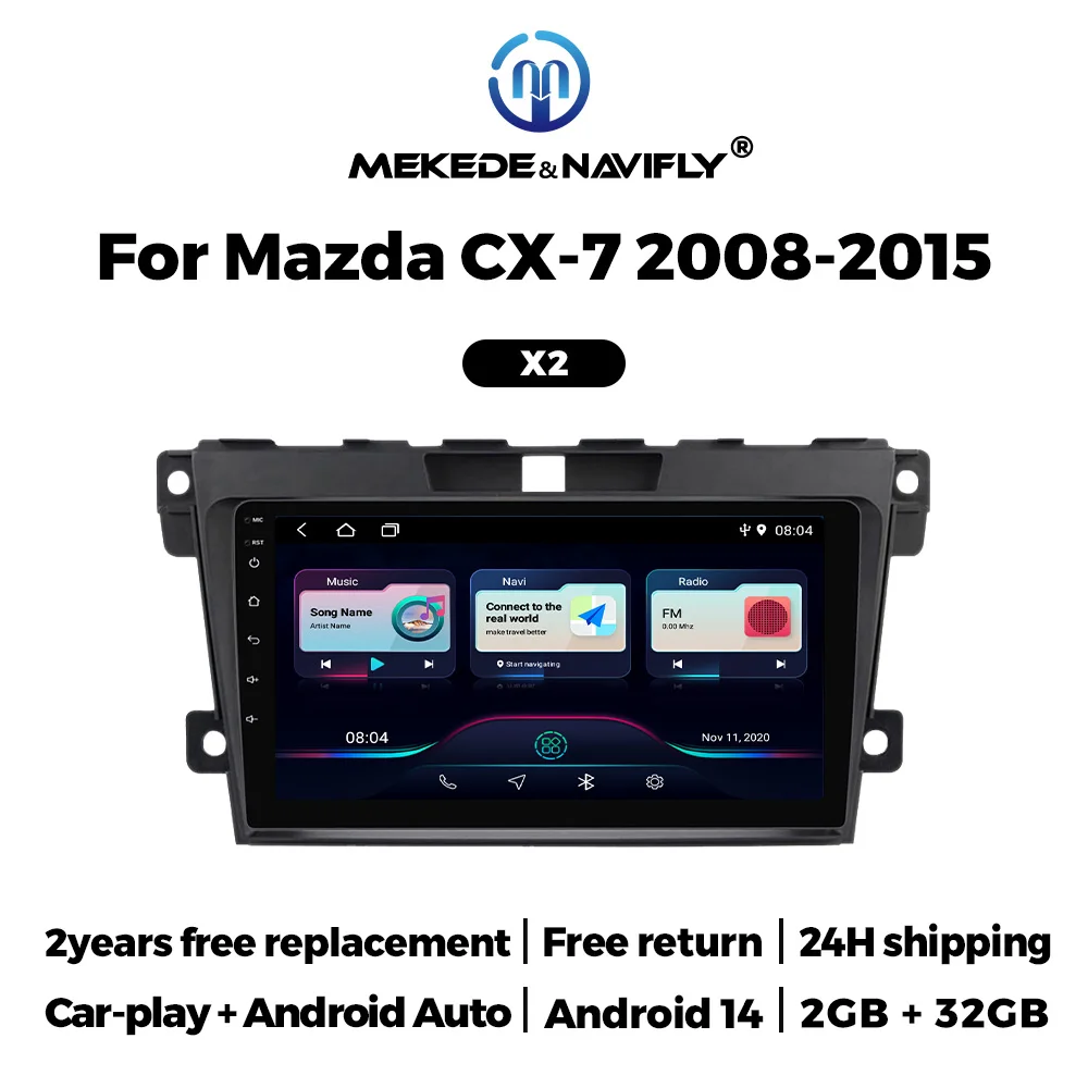 2 Din Android 14 Carplay Stereo Car Radio For Mazda CX-7 2008 2009 2010 2011 2012-2015 GPS Navigation Auto Multimedia Player