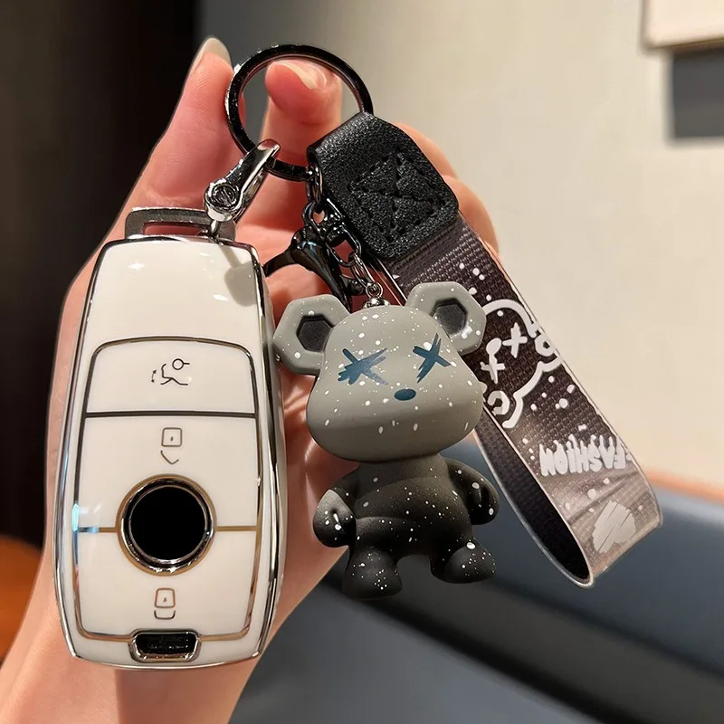 For Mercedes Benz E300L C260L A200L GLC300 GLE GLA GLB, Full Wrap Key Fob Cover Shell, Car Key Case with Keychain