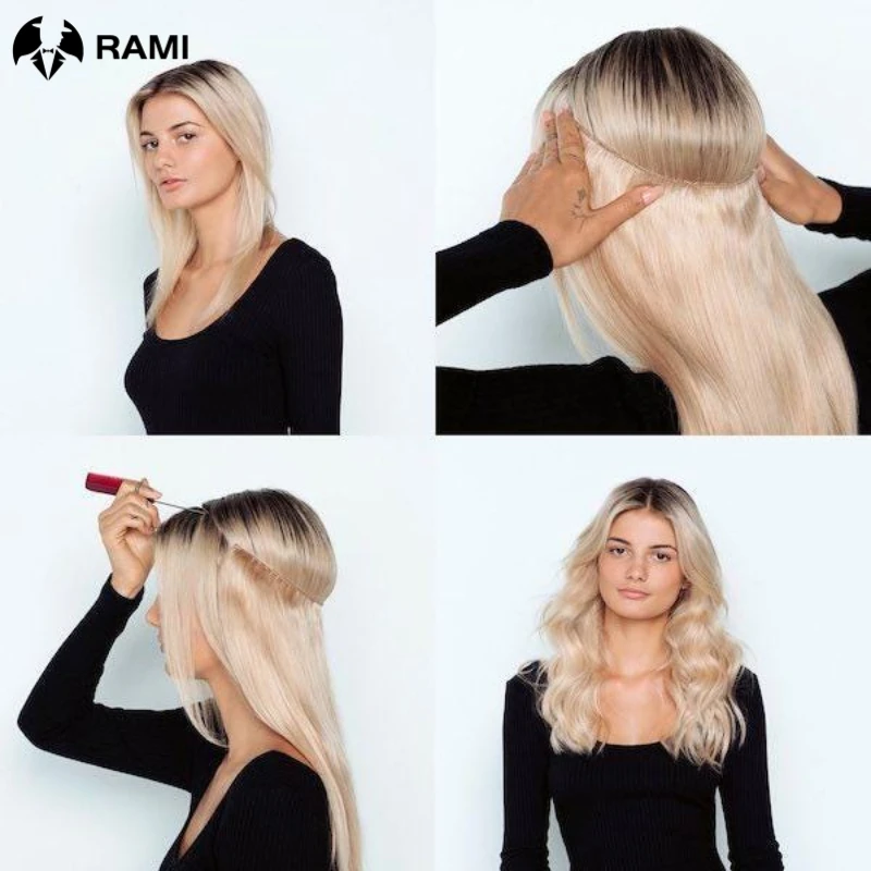 Extensiones de cabello humano de línea de pescado, postizos de alambre invisibles rectos, cabello Remy, extensión de cabello humano Natural para mujeres, Clip en el cabello