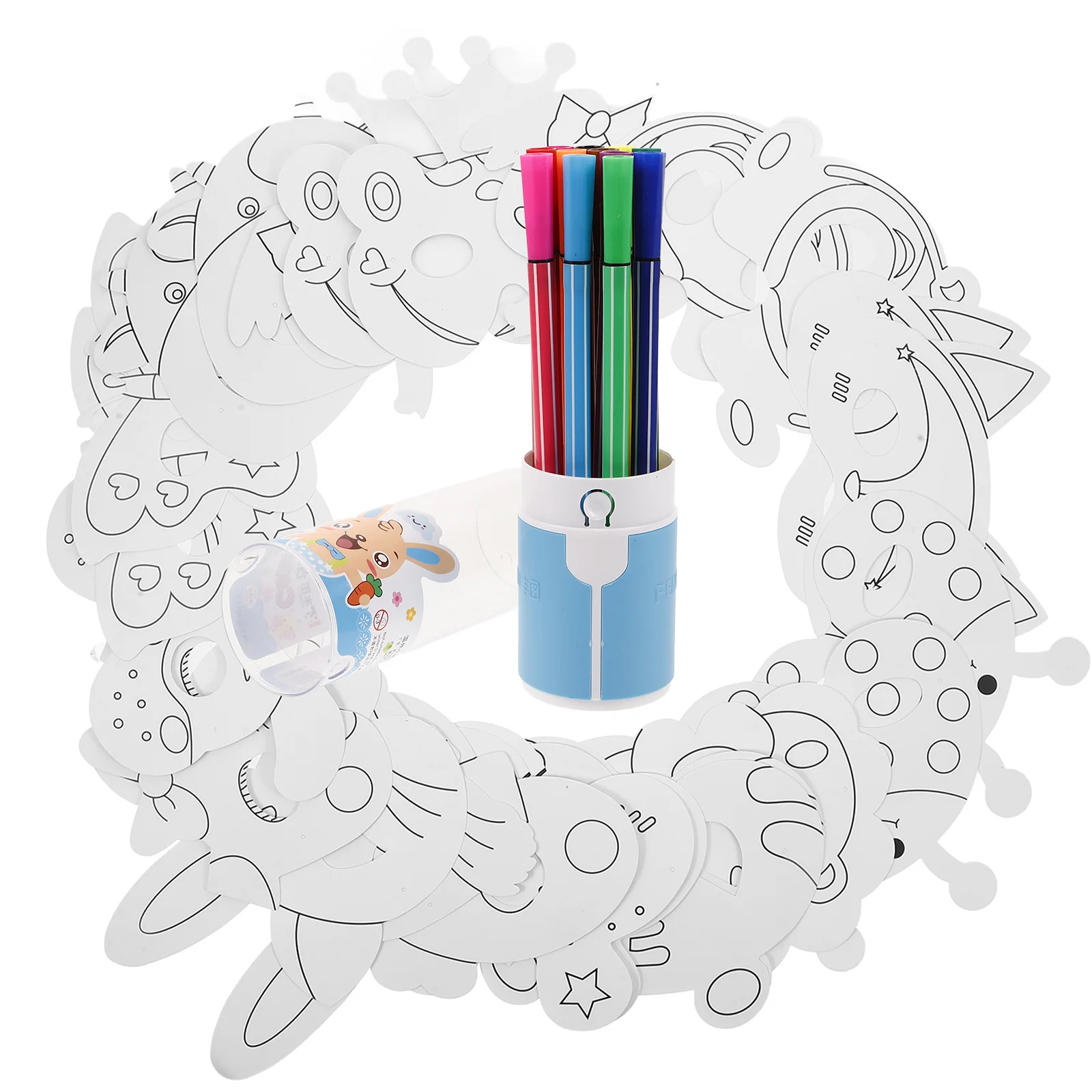 

DIY Mask Set Blank Paper Unpainted Animal The Graffiti for Kids Eye Plastic Child