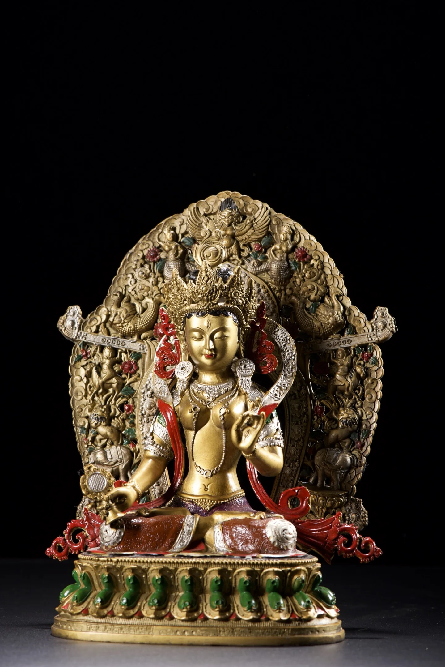 Old Bronze Painted Garuda Buddha pattern backlight White Tara Buddha Lotus Terrace Sitting Buddha Amass wealth Ornaments