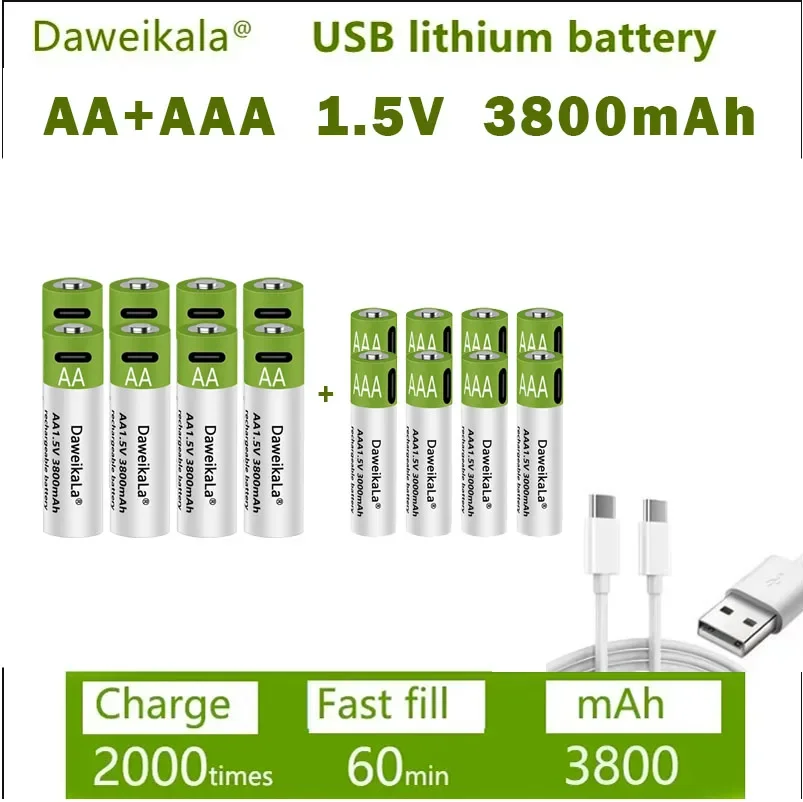 Новая аккумуляторная батарея AA AAA 1,5 В, полимерная литий-ионная батарея AA AAA для мыши с дистанционным управлением, маленький вентилятор, электрическая игрушка