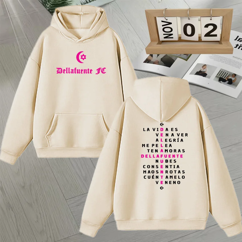 Hot sale Rapper Dellafuente 2025 Tour Double Sided Print Unisex Long sleeve Fleece Sweatshirts Popular Men Women Hoodie Pullover