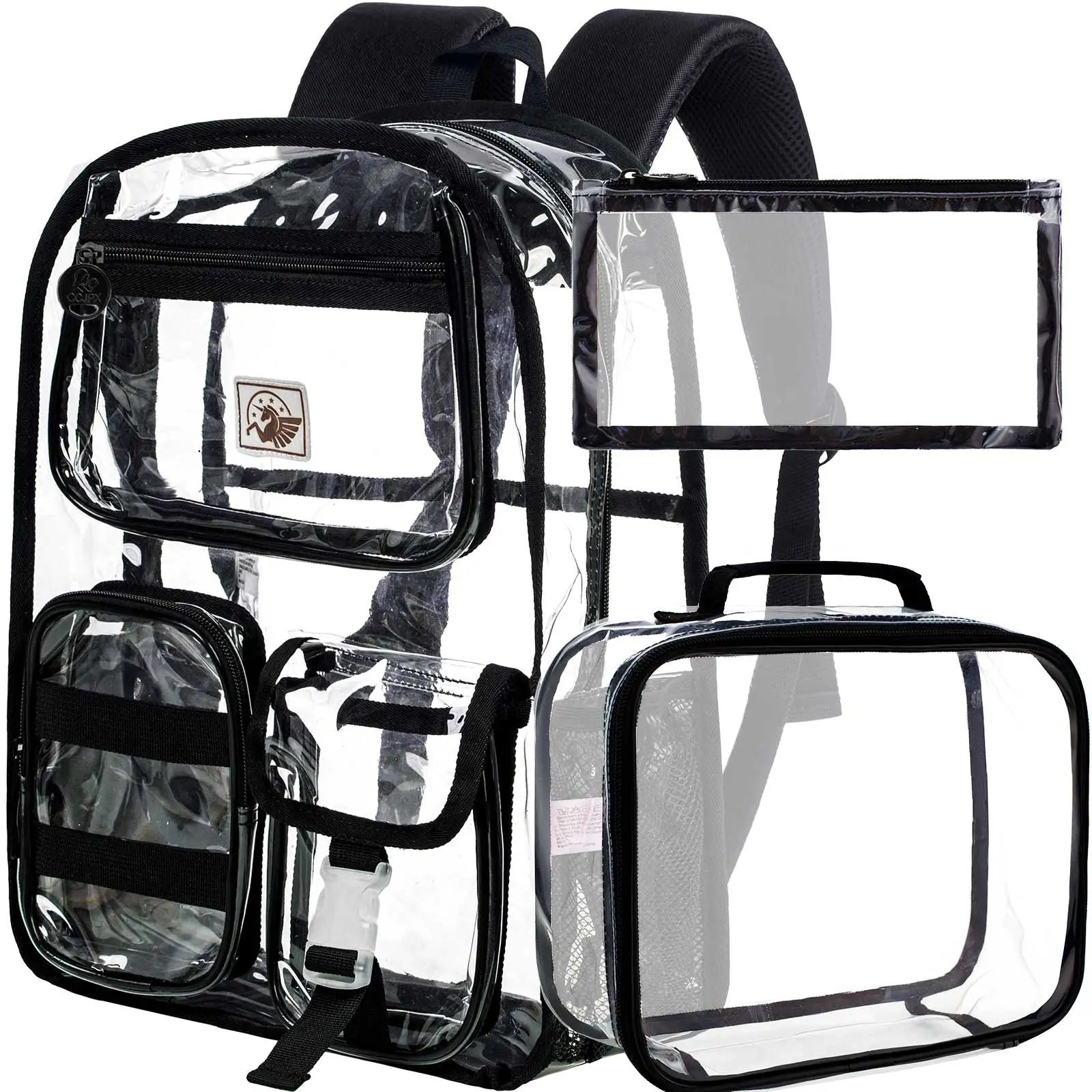 3pcs-kid's-backpack-boys-solid-clear-pvc-zipper-closure-casual-set-with-handbag-pen-pouch-for-school-daily
