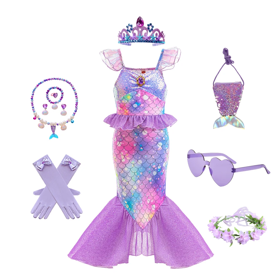 Mermaid Birthday Party Dress Summer Girl Mermaid Costume Carnival Anime Cosplay Outfits 2-10 Yrs Kids Fantasy Disguise Prom Gown