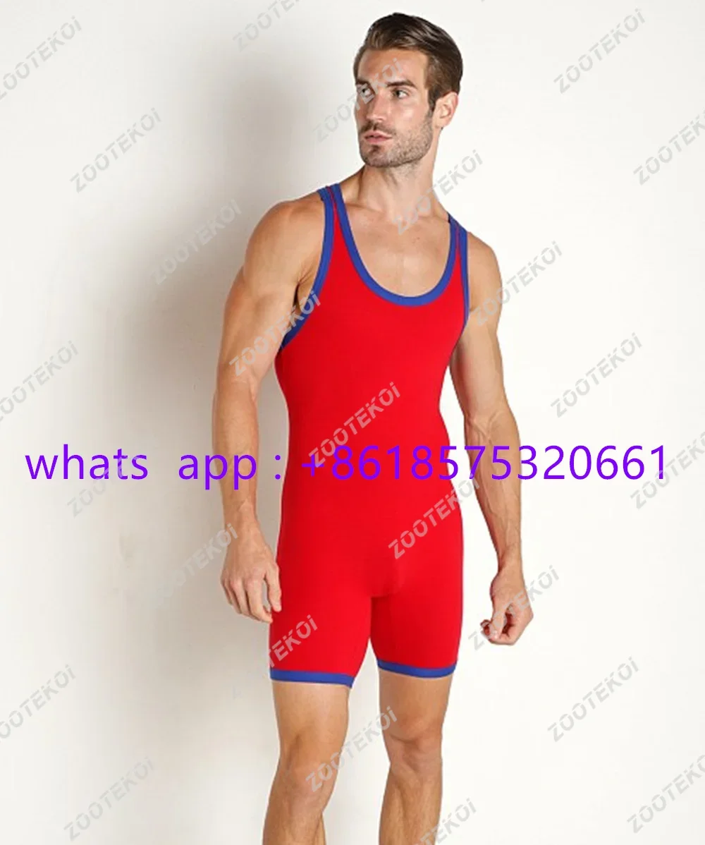 Men Sleeveless Wrestling Vest Tights Race Running Suit Gym Training Strength Weightlifting Clothing Athletic Elasticity Jumpsuit