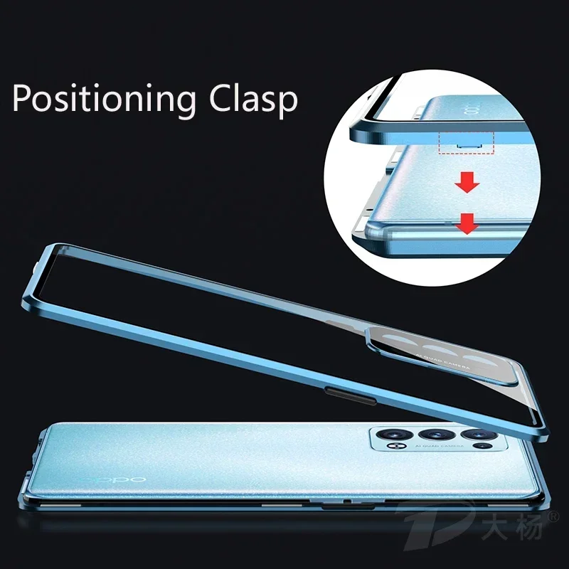 Metal Magnetic Case for OPPO Reno 12 F 11F 10 Pro Plus 8T 5G Double Sided Glass Snap Lock Full Lens Protection Cover Phone Cases