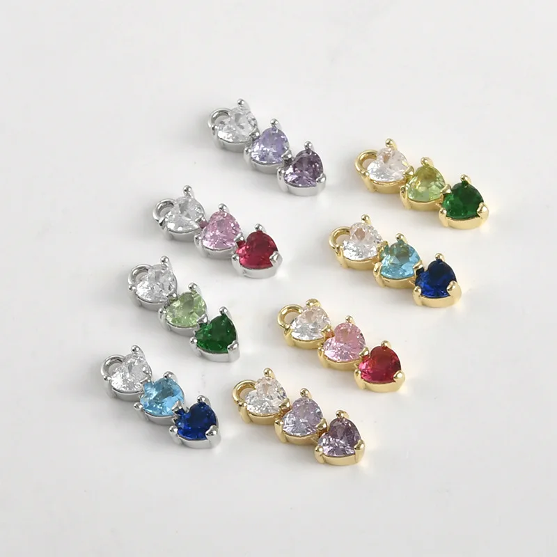 14K Real Gold Color-preserving Zirconium Love Strip Gradual Change Pendant DIY Handmade Earrings Necklace Pendant Accessories