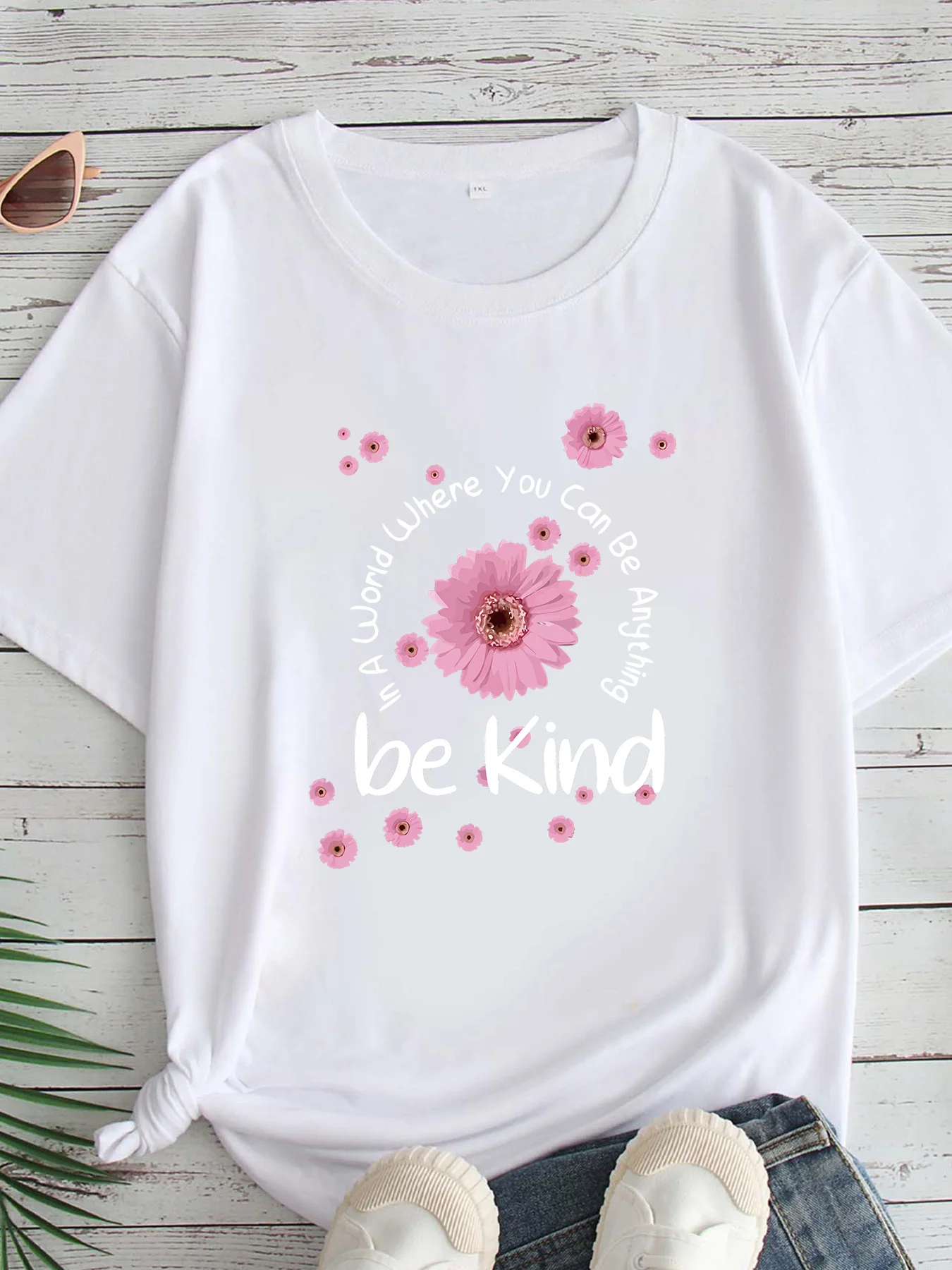 

Women's Large Size Printed round Neck Short Sleeve T-shirt 1-7XL Comfortable Casual Top in European Style