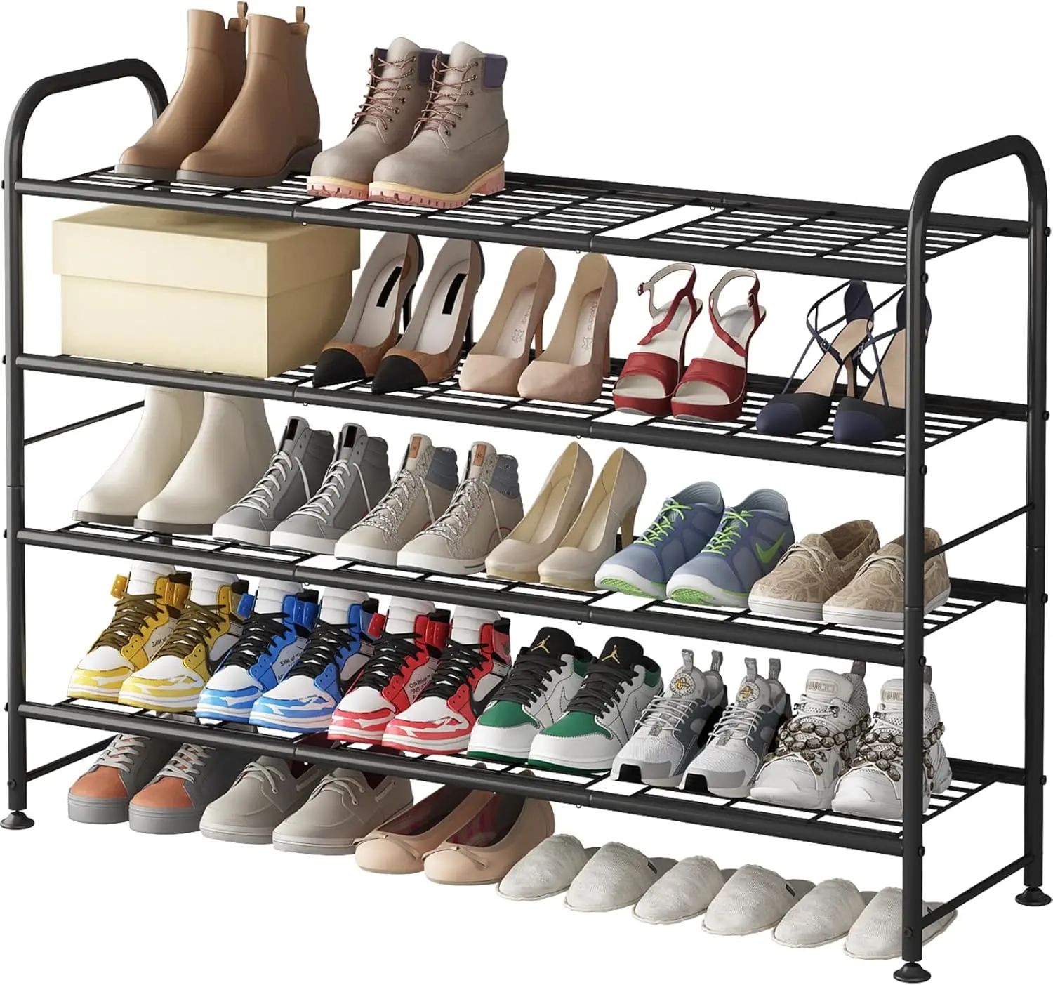 

Shoe Rack Long 4 Tier Shoe Storage Organizer Metal Wide Shoe Shelf for Closet Entryway Bedroom 24 Paris Large Capacity,