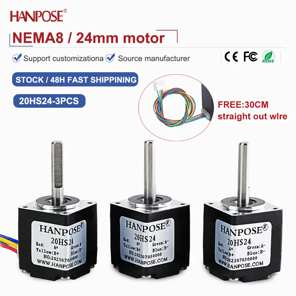 

NEMA8 3 шт. 20HS24 миниатюрный шаговый двигатель 0,012N. m 0,4A Аксессуары для 3D-печати Производитель двигателей Прямые продажи на складе