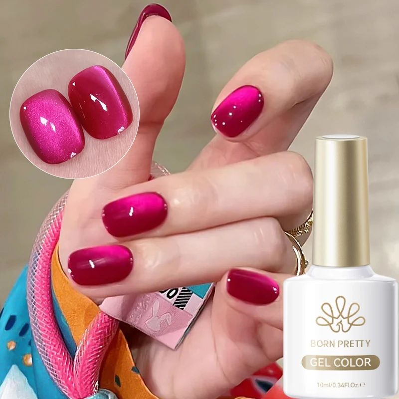 BORN PRETTY 10ml Dark Red Cat Magnetic Gel Nail Polish for Winter Nails DIY Jelly Glass Silver-Light Varnis Semi Permanent
