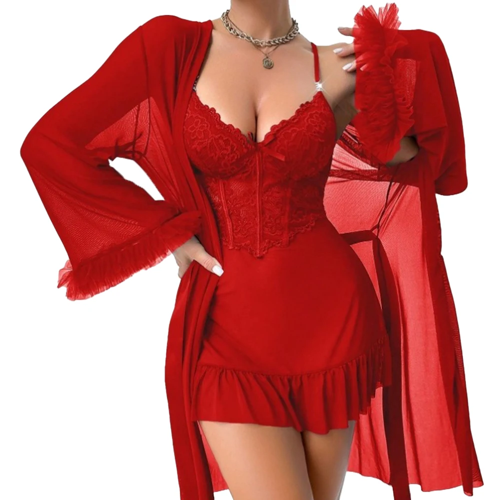women-sexy-lingerie-set-strapless-nightgown-robe-thong-european-sheer-lace-babydoll-and-lace-trimmed-mesh-chemise-sleepwear