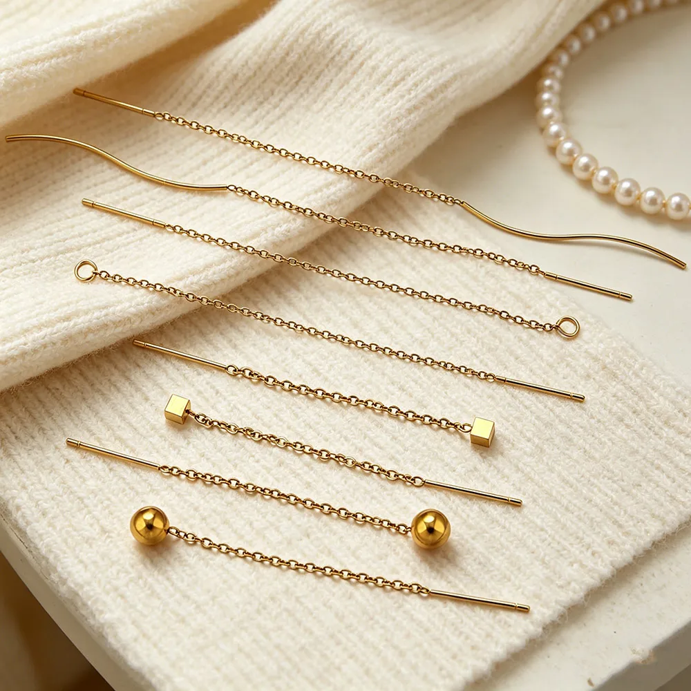 10pcs Stainless Steel Long Ear Line Earrings Ball Dangle 8/13cm Tassel Chain for DIY Jewelry Accessories Woman Handicraft Making view 5