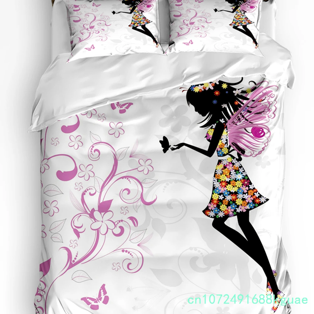 Forest Fairy Flower Butterfly Girl Duvet Cover With Pillow Case Custom 3pcs Bedding Set Quilt Cover Double Bed Home Textile