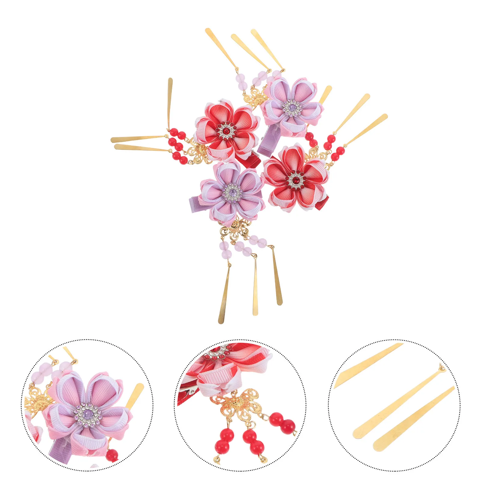 

4pcs Hanfu Hairpin Japanese-Inspired Flower Hairpins For Women Chinese Style Plum Blossom Clip Kimono Hair Accessories Barrettes