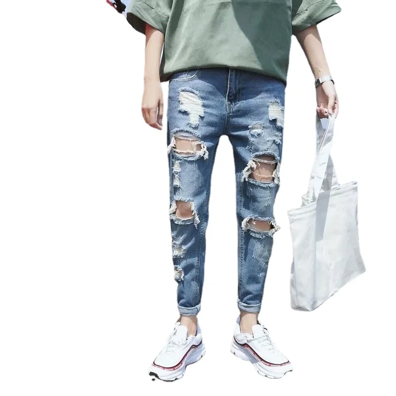 Street Clothing Wide Leg Jeans Men\'s Straight Feet Long Trousers Jeans Y2k Men’s Jeans Ripped Men Clothing Denim cargo pants