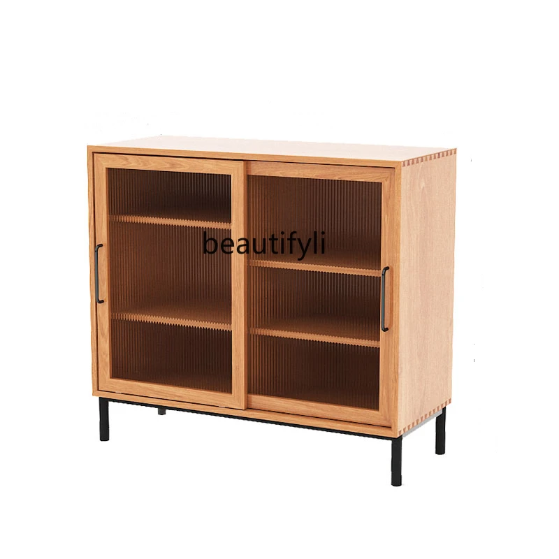 

Nordic Solid Wood Bookcase Side Cabinet Shop Window Cabinet Large Capacity Locker Living Room Sideboard Simple Modern Glass