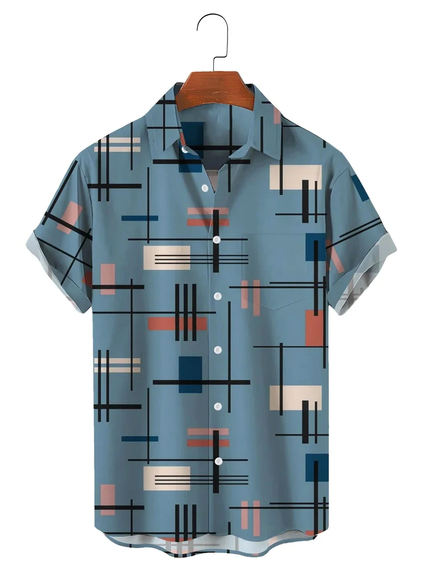 Hawaiian Shirt For Men Summer Beach Vintage Stripe Pattern Y2kStreetwear T-Shirt Short Sleeve Oversized 5XL Clothes