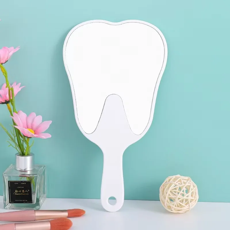 1PC Dental Mouth Mirror Tooth Shaped Mirror Handheld Unbreakable Plastic Makeup Mirror Dental Accessories Dentist Gift