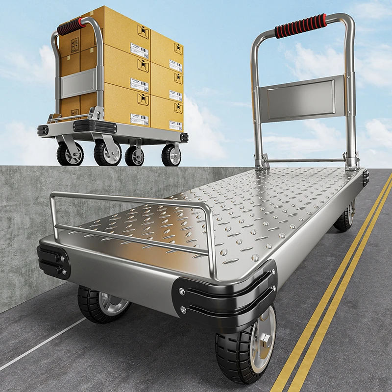 

Steel Plate Trolley Household Flatbed Cart Portable Trailer Folding Handcart