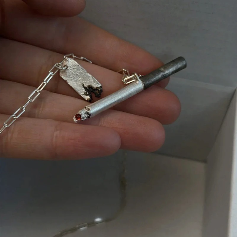 Unisex Punk Style Pendant Necklace With Solo Burning Cigarette Design, Perfect As Hip Hop Fashion Jewelry Gift