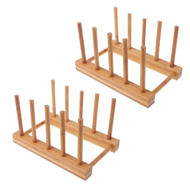 

2X Dish Rack Pots Wooden Plate Stand Wood Kitchen Cup Display Drainer Holder NEW