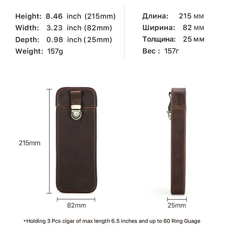 Handmade Genuine Leather Cigar Case Vintage Premium Travel Case Storage For 3 Cigars Humidor Cigar Accessories Men\'s Gift