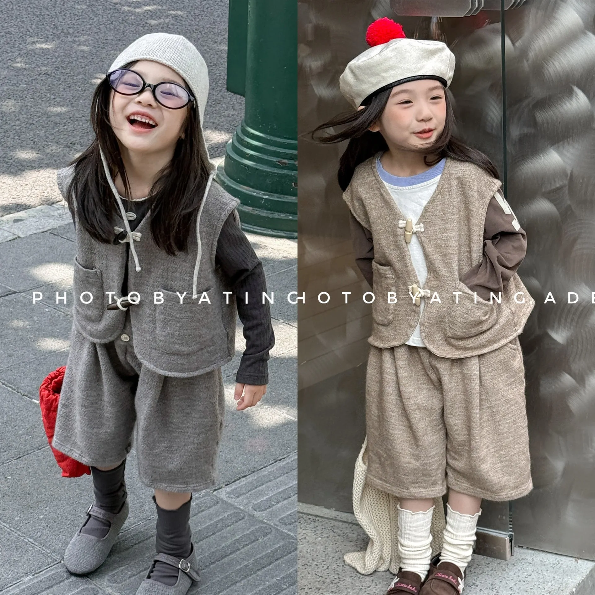 

2025 Autumn New Girls Casual Woolen Clothes Set Kids Girls Sleeveless Woolen Vest + Shorts 2pcs Suit Toddler Girl Outfits