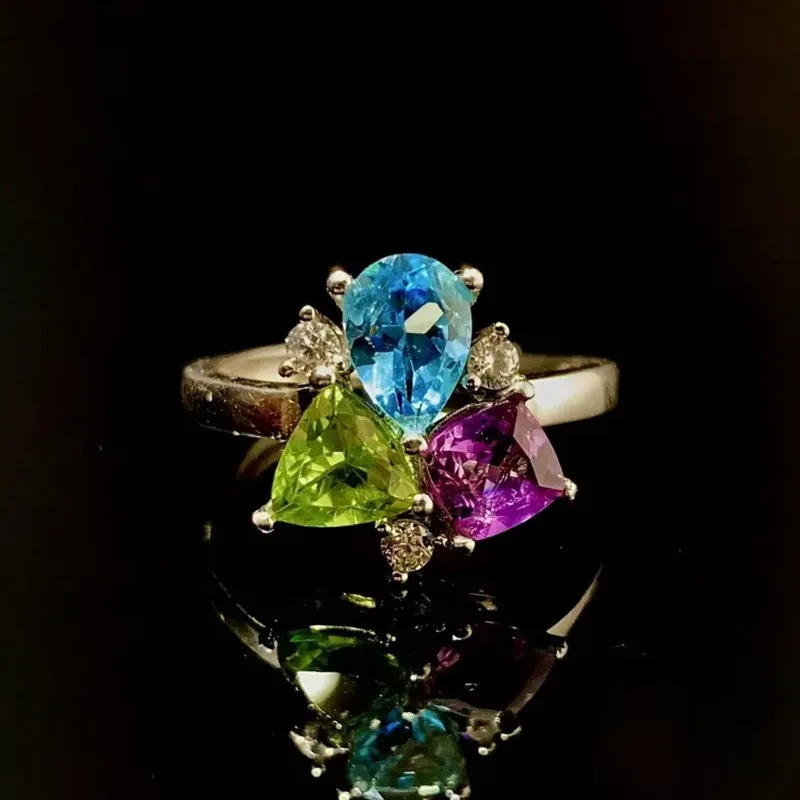 Elegant Inlaid Color Synthetic Zirconia Ring Suitable Women's Daily Vacation Leisure Festivals Multifunctional Jewelry Gifts