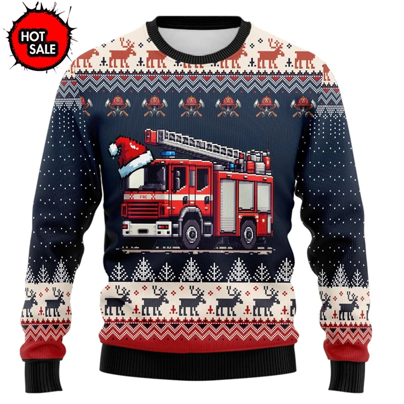 Firefighter Santa Claus Graphic Sweatshirts Men Ugly Christmas Sweater Fashion Funny 3d Print Chilren Pullover Mens Sweaters Top