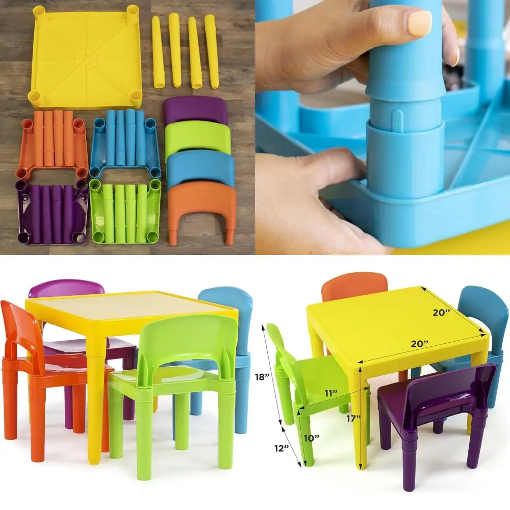

Желтый набор столов и 4 стульев для малышей — прочная мебель для игровой комнаты из 5 предметов для детских мероприятий и обучения