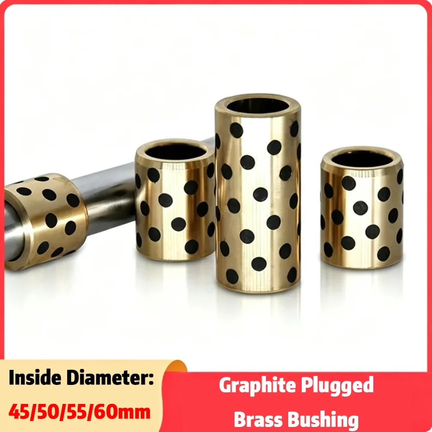 Solid Brass Graphite Embedded Plain Slide Bush Oil-Free Self-Lubricating Journal Sleeve Graphite Inlaid Bearing Inner ID 45-60