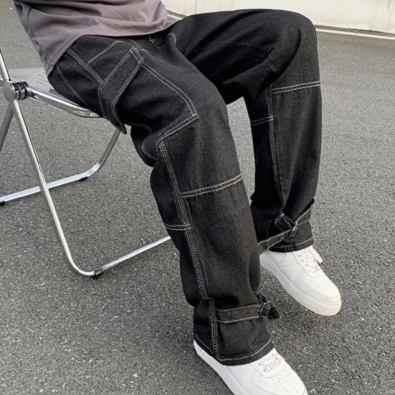 2025 Cargo jeans Men Wide Leg Jeans Hip Hop Casual Men\'s Straight Baggy Denim Pants Streetwear Skateboard Pant Neutral Trousers