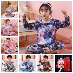 Spring Boys Girls Pajamas Set Cartoon Frozen Elsa Mickey Minnie Spiderman Kid Long Sleeve Home Sleepwear Children Nightgown Suit