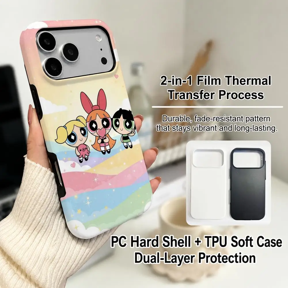 Anime P-Powerpuff Girls Phone Case Film material 2-in-1 Shell FOR IPhone 17 16 15 14 12 17Air 16e 13 Pro MAX 16Plus Cover view 3
