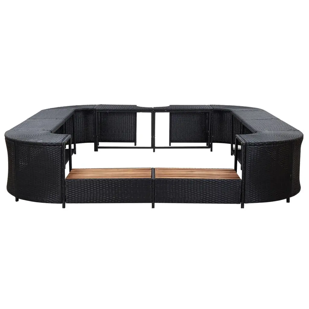 Inflatable Hot Tub Spa Step and Surround Desk,Black Poly Rattan,Outdoor Square Massage Hot Tub Frame for Garden, Backyard,