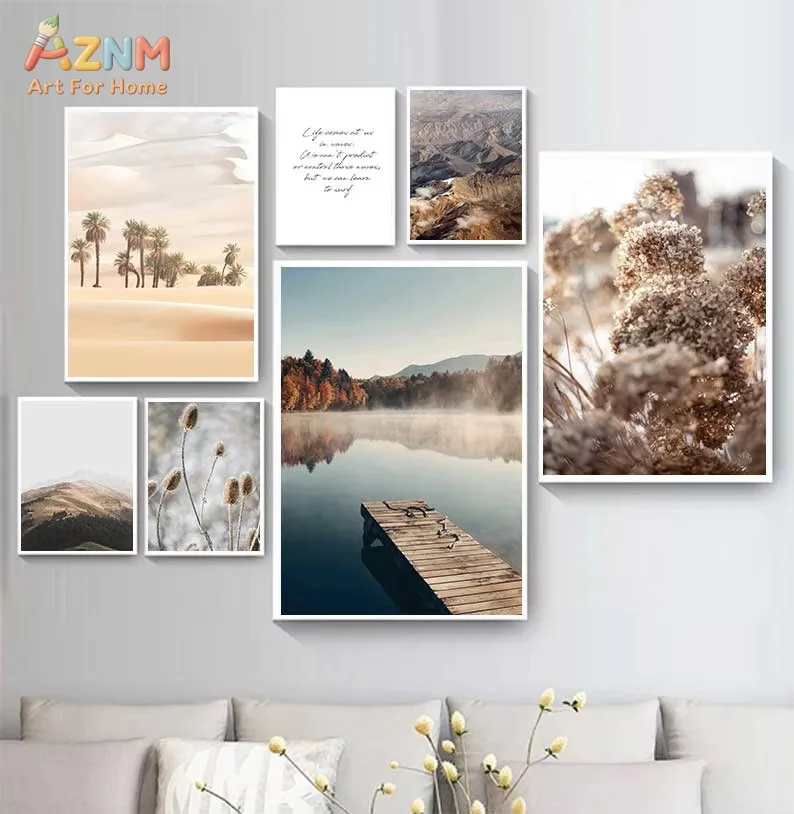 1PC,Scandinavian Nature Landscape Canvas Painting Grass Bridge Beach Sunset Wall Art Poster Nordic Print Modern Home Decor