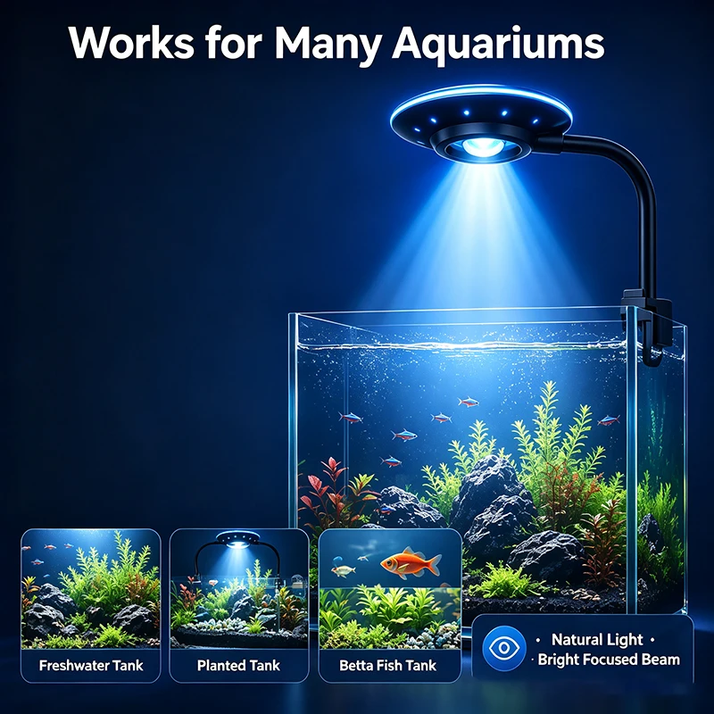 LED-Aquariumleuchte, 3-Farben dimmbare Spektrumlampe, Clip-On Leuchte für Fischbecken, Schwanenhalsleuchte, USB 5W, Aquarienpflanzenbeleuchtung, Dekoration mit Ti – Detail 3