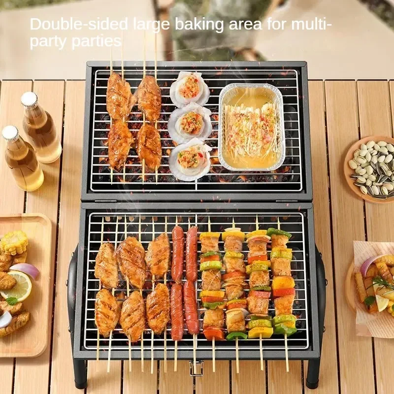 BBQ Multifunctional Folding Windproof Chimney Stove Household Charcoal Stove Charcoal Grill Outdoor Barbecue Grill Barbecue