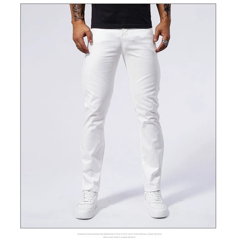 Weiße Muskel jeans Herren enge Stretch weiche bequeme atmungsaktive Sommer dünne Mode Slim Fit Röhren hose