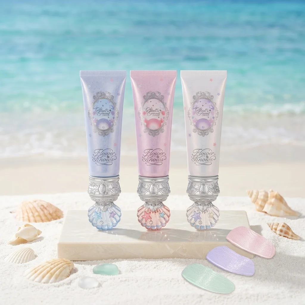 Flower Knows Shells Jewel Radiance Primer 2026 New Mermaid Aesthetic Hydrating Makeup Base Long Lasting Primer for Dewy Skin