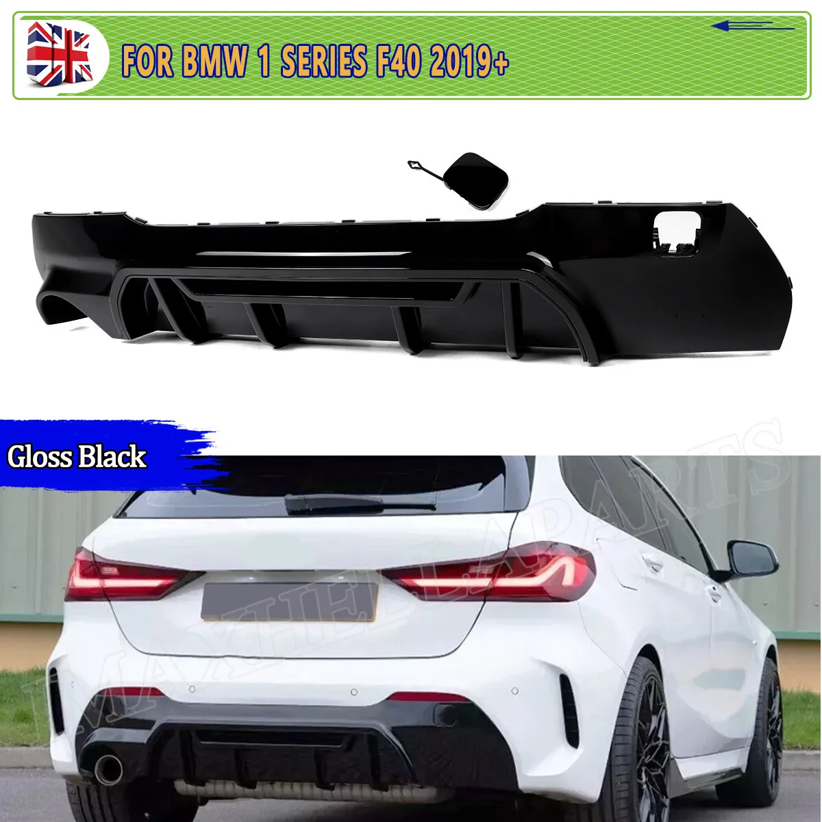 HINTEN DIFFUSER GLÄNZEND SCHWARZ Ersetzen Für BMW 1 SERIE F40 118i 120i 116d 2019 2020 2021 2022 2023 VALANCE EINZEL AUSPUFF LINKE Teile