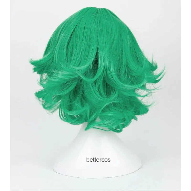 Senritsu No Tatsumaki Cosplay Wig Green Curly Heat Resistant Synthetic Hair Wig   Wig Cap