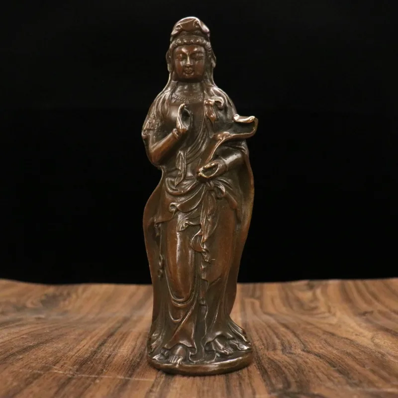 

7.7" Collect Chinese Fengshui Bronze Buddhism Ruyi Stand Guanyin Kwan-yin Statue