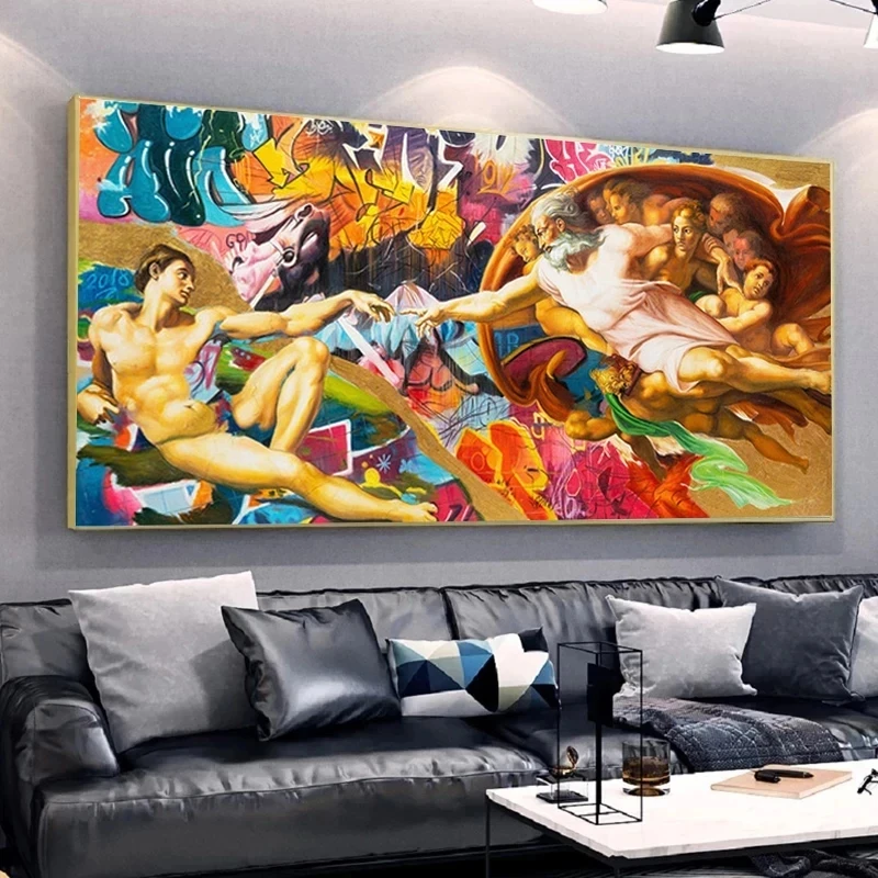 إنشاء Adam بواسطة Michelangelo ، لوحات قماشية ، ملصقات ومطبوعات فنية جدارية ، صور فنية شهيرة لديكور غرفة المعيشة
