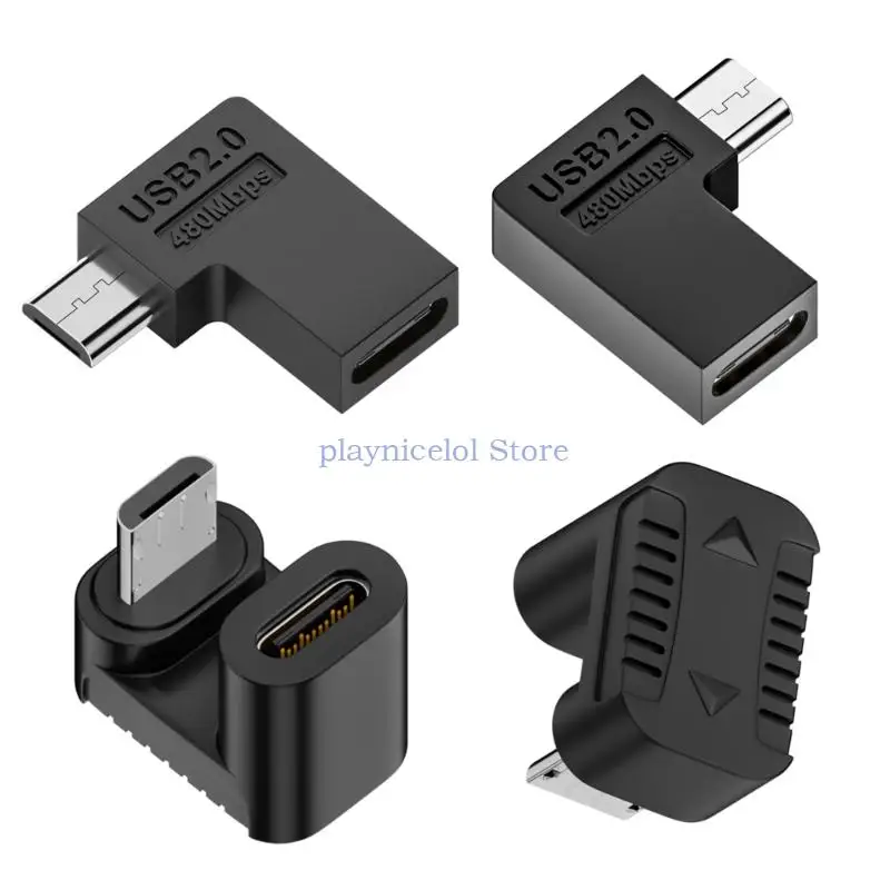 Adaptateur d'extension micro USB mâle vers type C femelle, résistant à 90 degrés, coudé vers le haut et le bas, convertisseur de chargeurs d'ordinateur portable