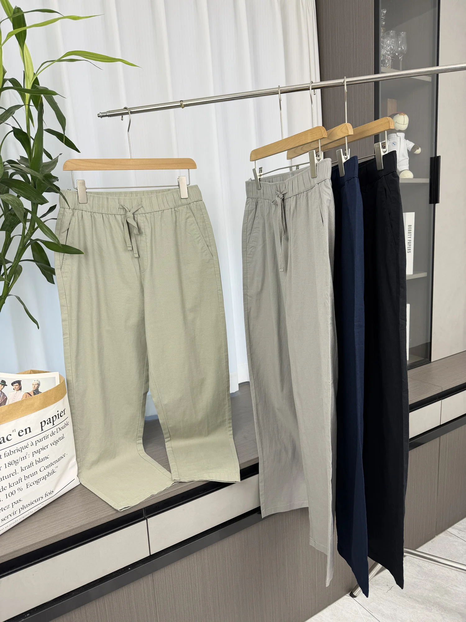 

l Cotton Linen Blend Men's Casual Straight Leg Long Pants Breathable Comfortable Spring Summer Pure Color Versatile Com...